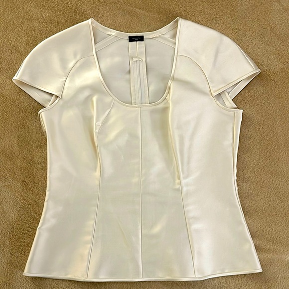 Off white , gold tone taffeta blouse with zipper in the back , size 6 - Picture 1 of 3